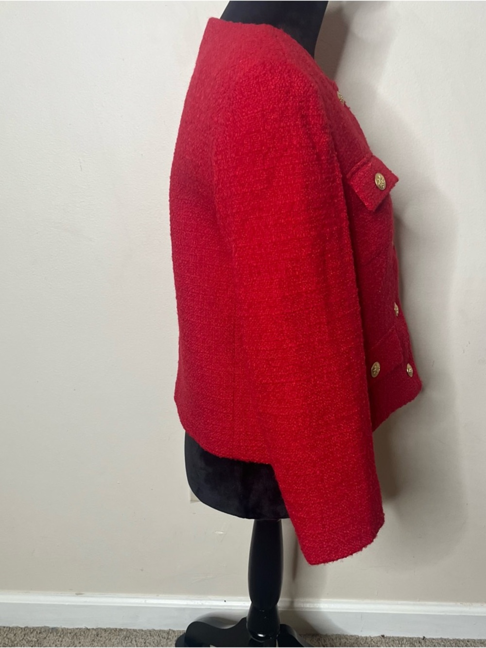 J. Crew Red Bouclé Military-Style Button Jacket - Picture 6 of 16